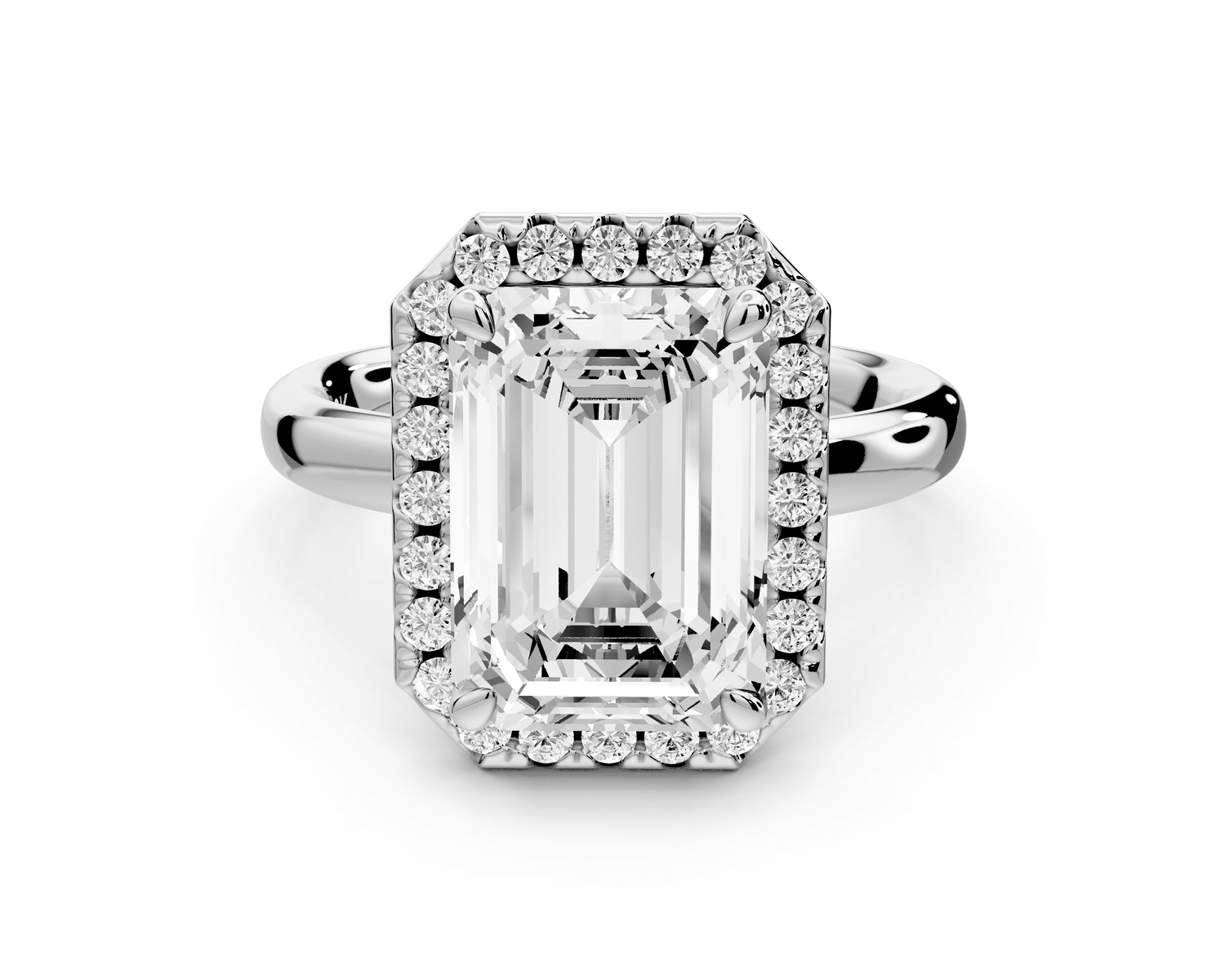 Eliana - 4ct 18k white gold emerald diamond with halo engagmennt ring - Mr. Alex Jewelry