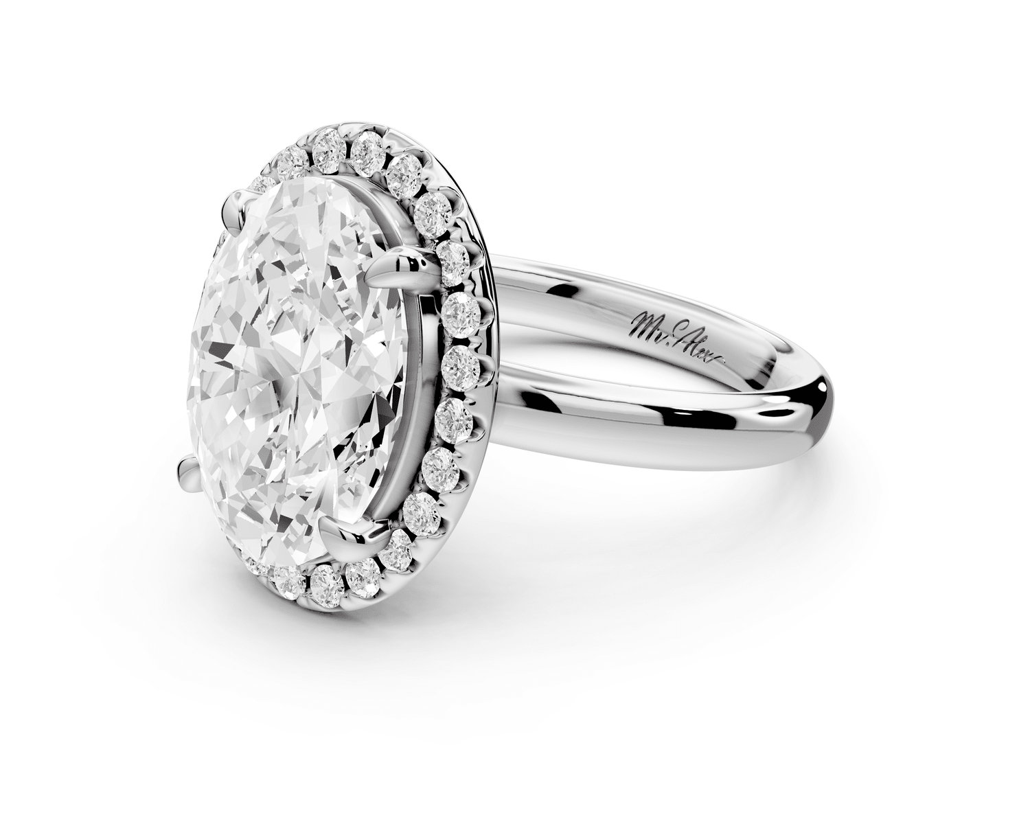 Eliana - 4ct 18k white gold oval diamond with halo engagmennt ring - Mr. Alex Jewelry