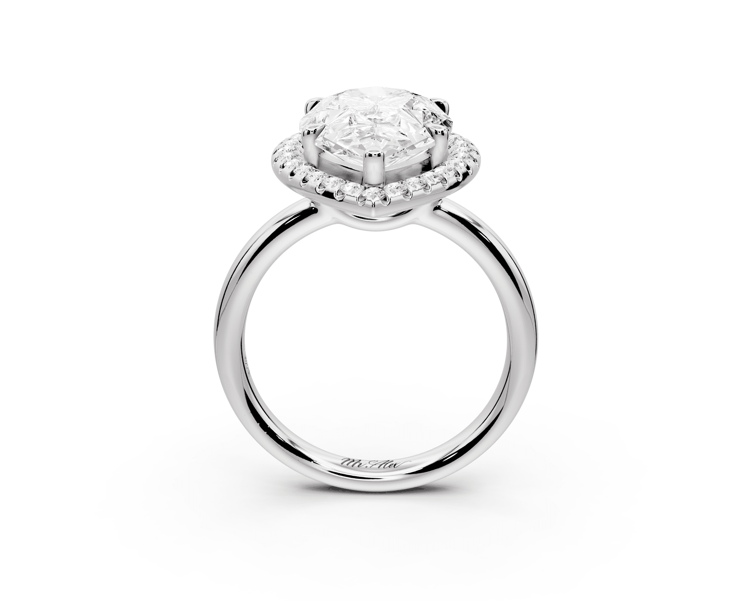 Eliana - 4ct 18k white gold pear diamond with halo engagmennt ring - Mr. Alex Jewelry