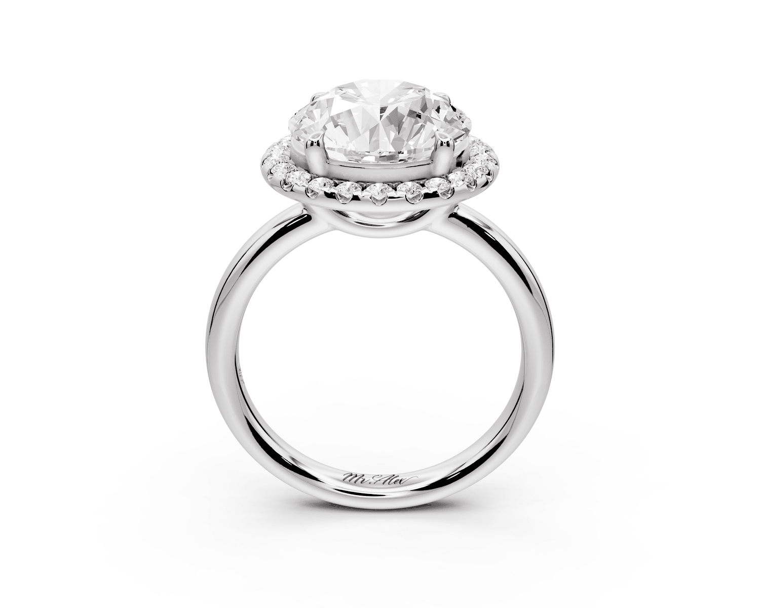Eliana - 4ct 18k white gold round diamond with halo engagmennt ring - Mr. Alex Jewelry