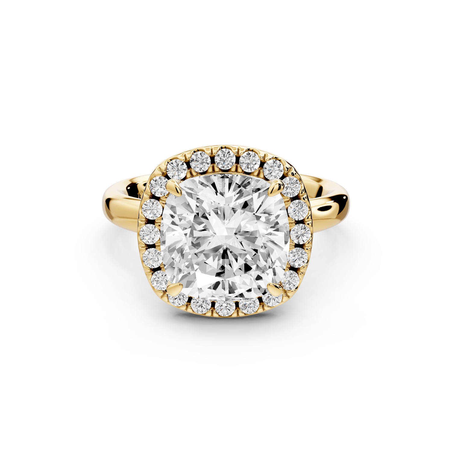 Eliana - 4ct 18k yellow gold cushion diamond with halo engagement ring - Mr. Alex Jewelry