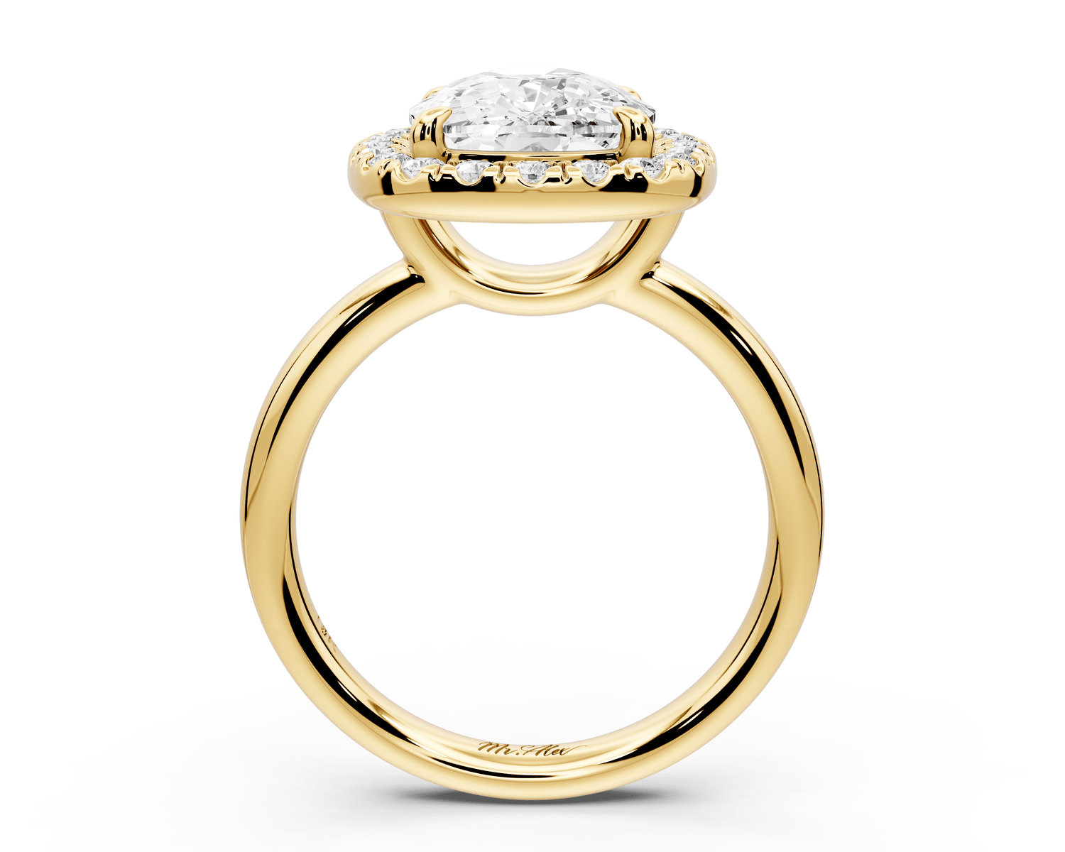Eliana - 4ct 18k yellow gold ecushion diamond with halo engagement ring - Mr. Alex Jewelry