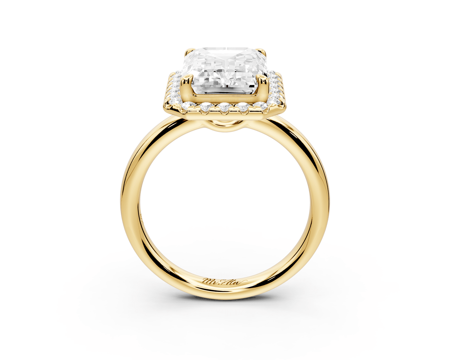 Eliana - 4ct 18k yellow gold emerald diamond with halo engagmennt ring - Mr. Alex Jewelry