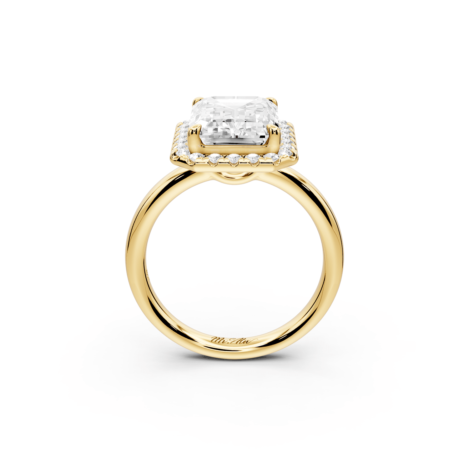 Eliana - 4ct 18k yellow gold emerald diamond with halo engagmennt ring - Mr. Alex Jewelry
