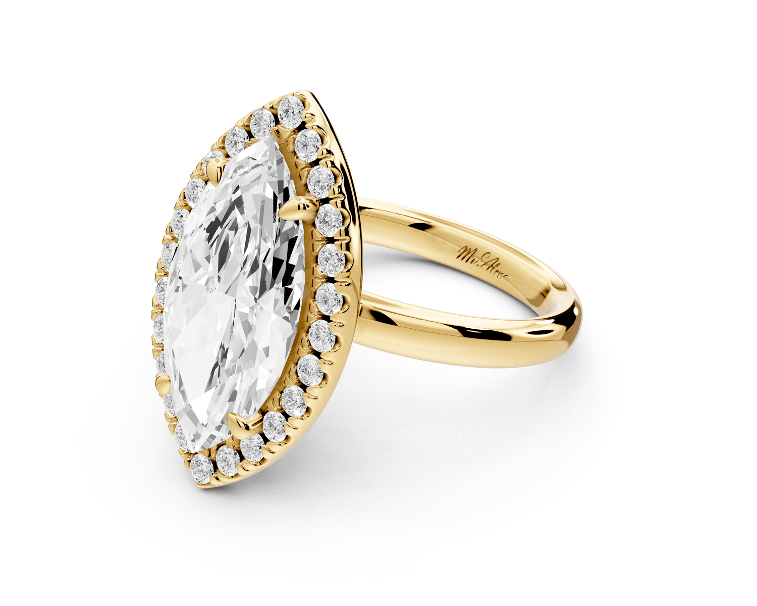 Eliana - 4ct 18k yellow gold marquise diamond with halo engagement ring - Mr. Alex Jewelry