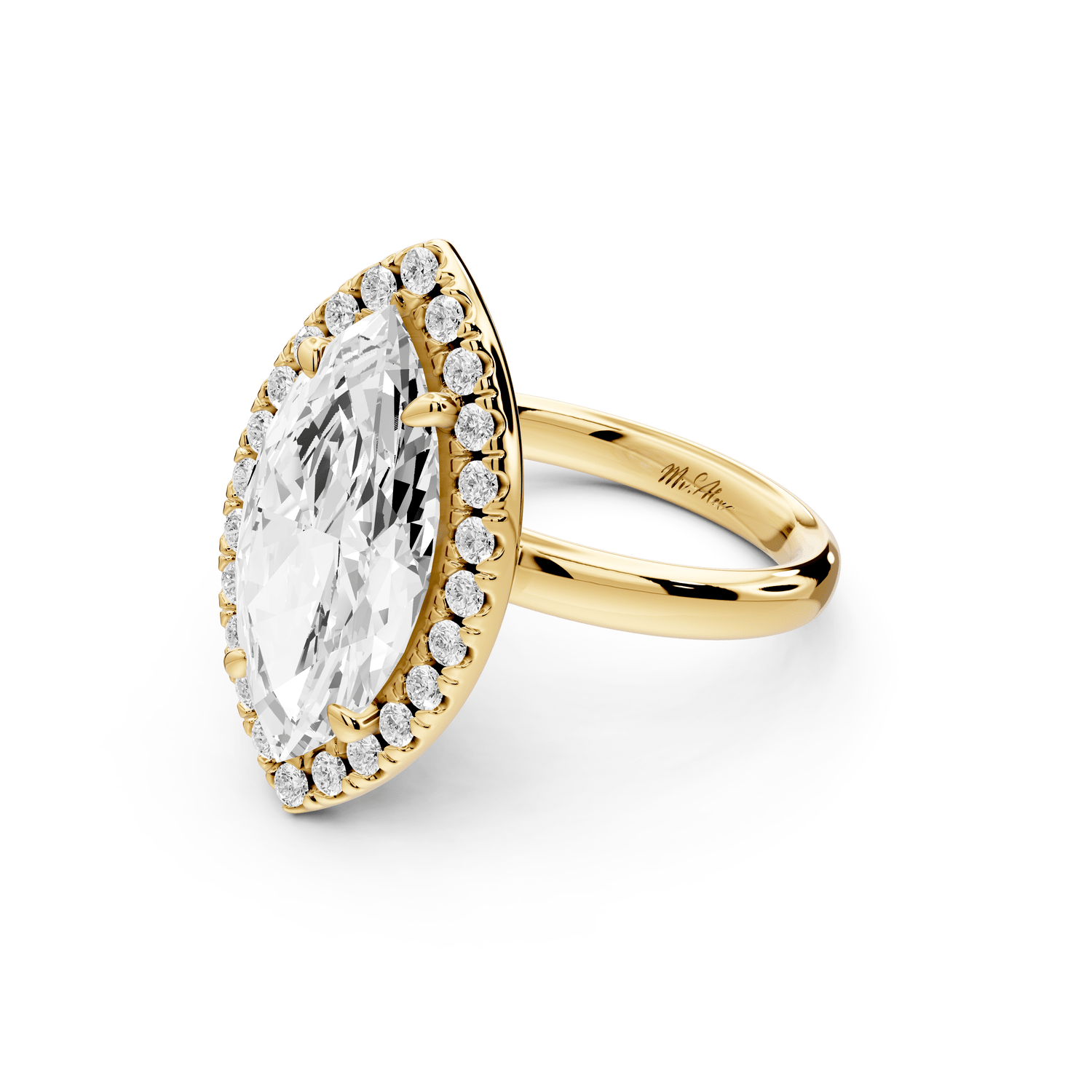 Eliana - 4ct 18k yellow gold marquise diamond with halo engagement ring - Mr. Alex Jewelry