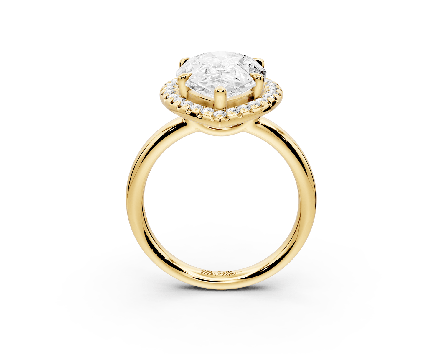 Eliana - 4ct 18k yellow gold pear diamond with halo engagmennt ring - Mr. Alex Jewelry