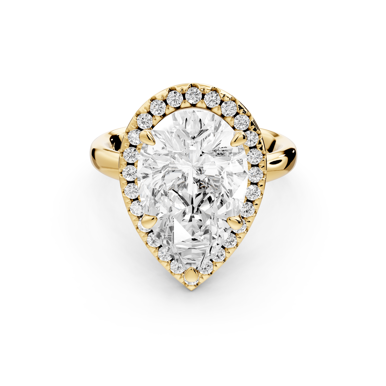Eliana - 4ct 18k yellow gold pear diamond with halo engagmennt ring - Mr. Alex Jewelry