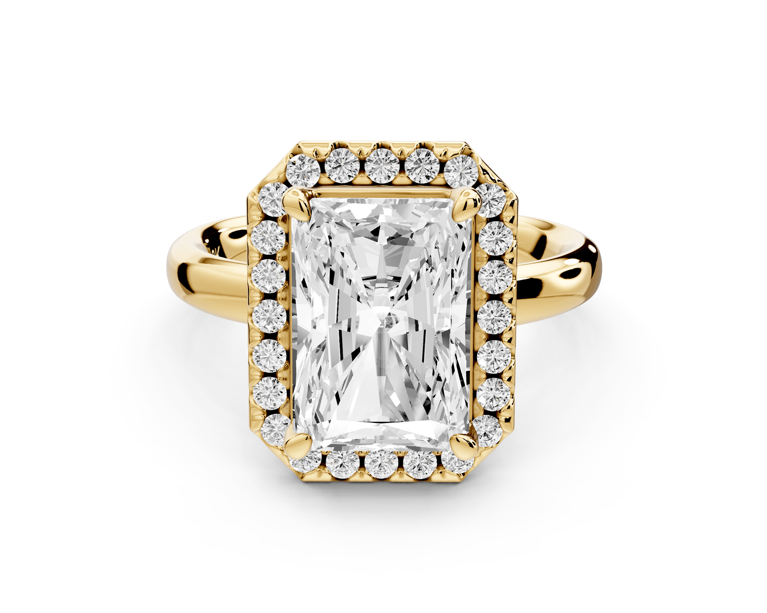 Eliana - 4ct 18k yellow gold radiant diamond with halo engagement ring - Mr. Alex Jewelry