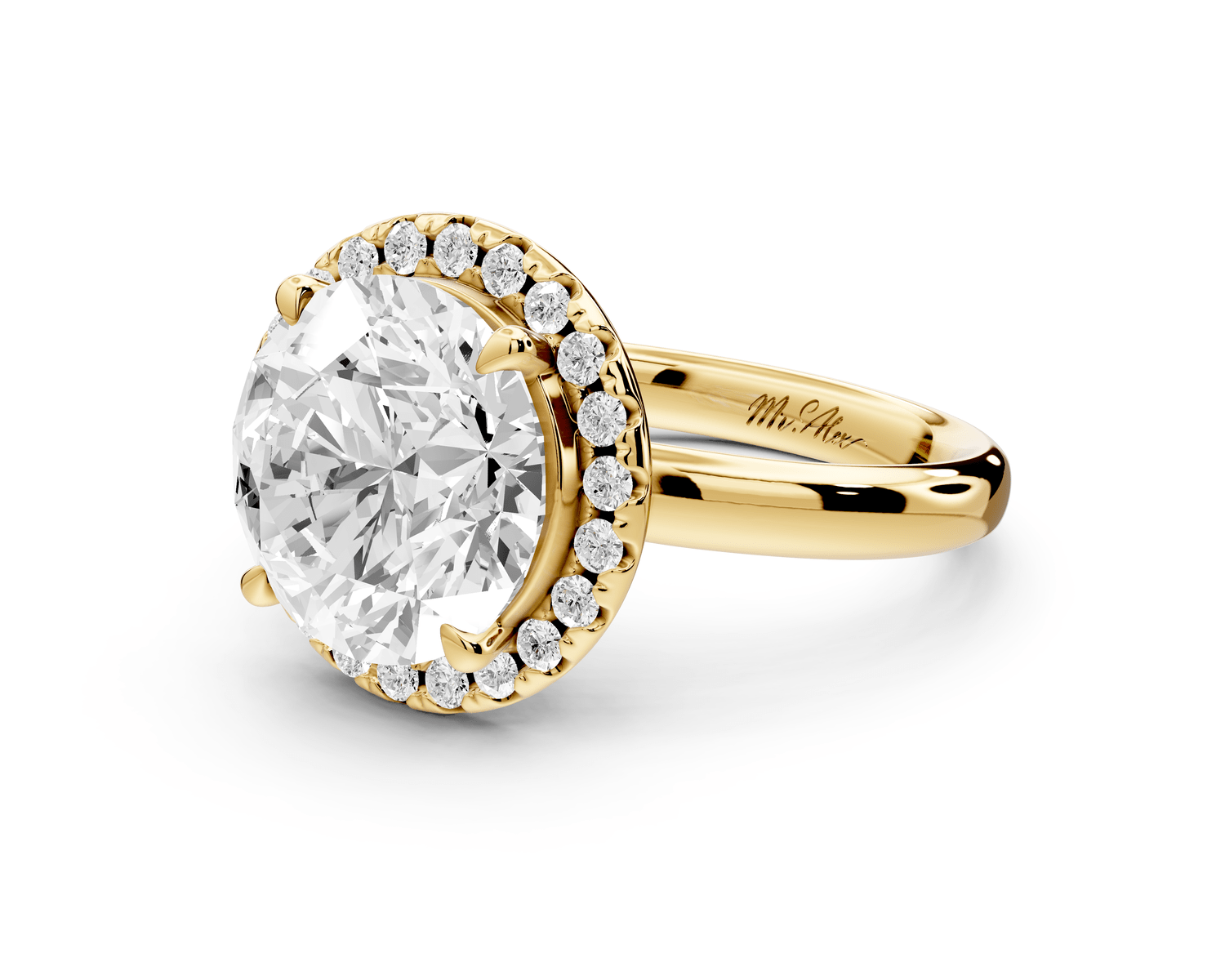 Eliana - 4ct 18k yellow gold round diamond with halo engagmennt ring - Mr. Alex Jewelry