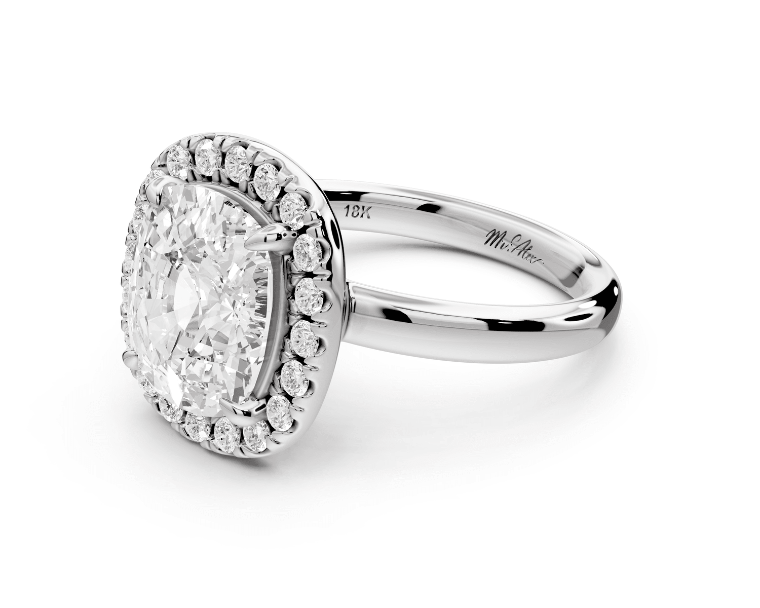 Eliana - 4ct platinum ecushion diamond with halo engagement ring - Mr. Alex Jewelry