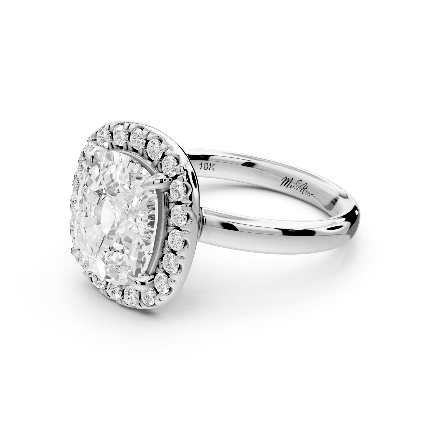 Eliana - 4ct platinum ecushion diamond with halo engagement ring - Mr. Alex Jewelry