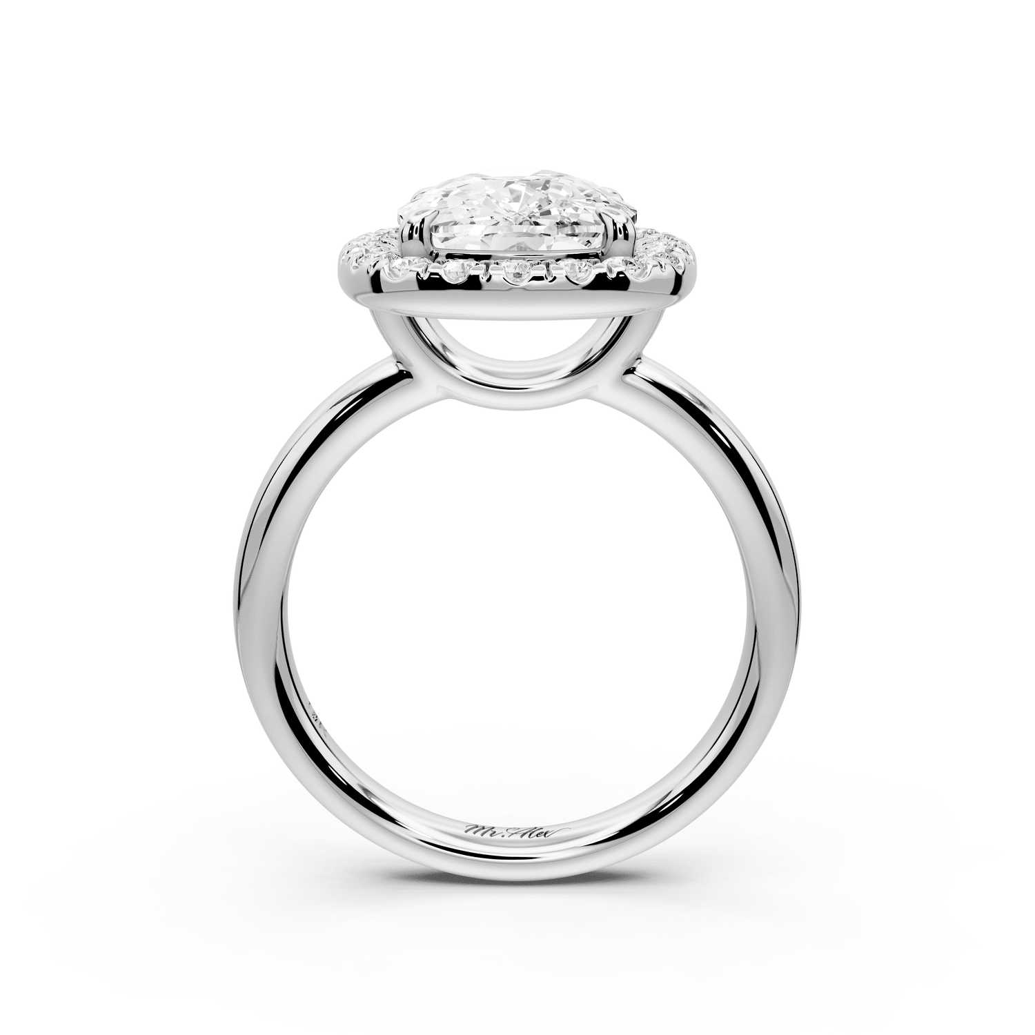 Eliana - 4ct platinum ecushion diamond with halo engagement ring - Mr. Alex Jewelry