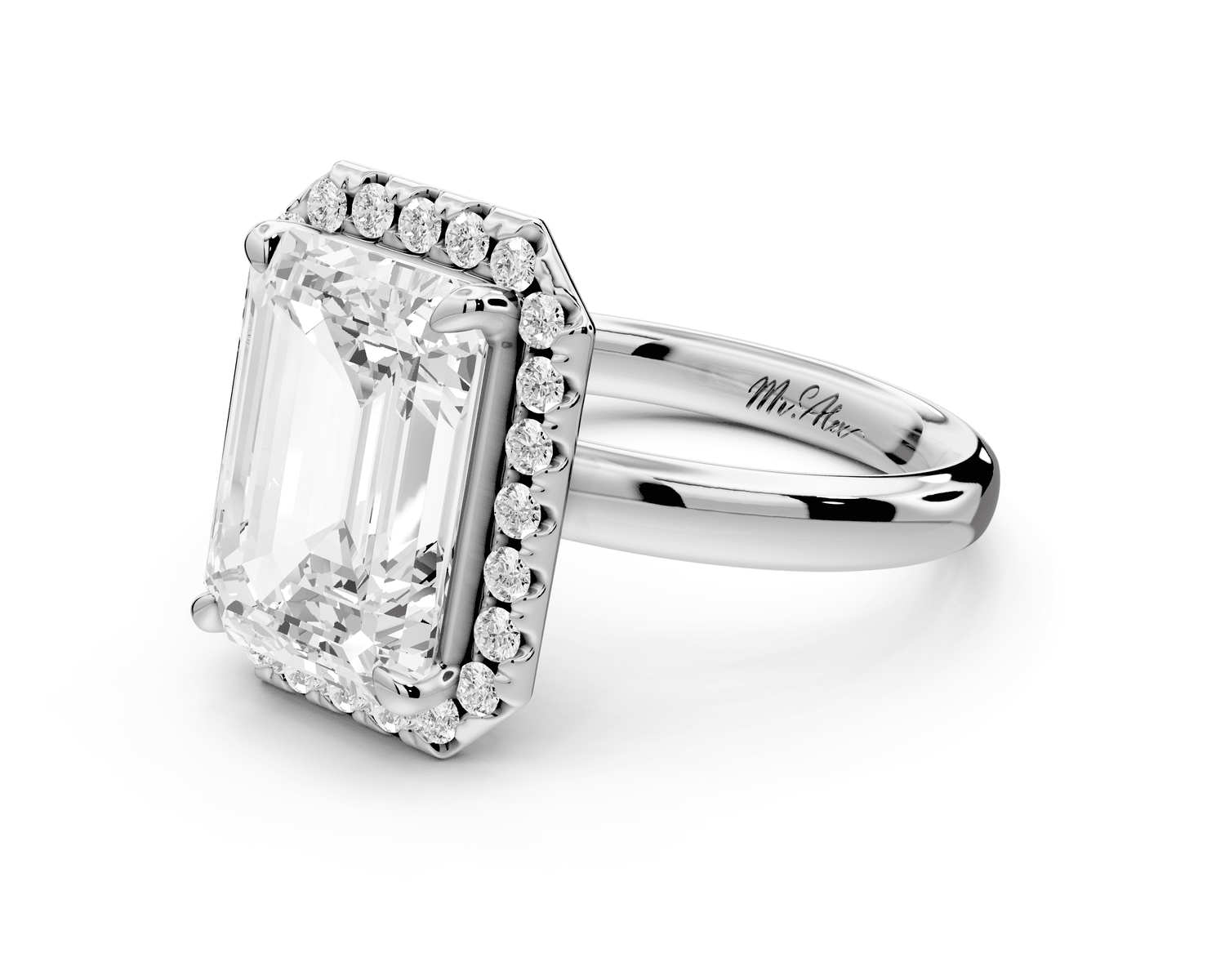 Eliana - 4ct platinum emerald diamond with halo engagmennt ring - Mr. Alex Jewelry