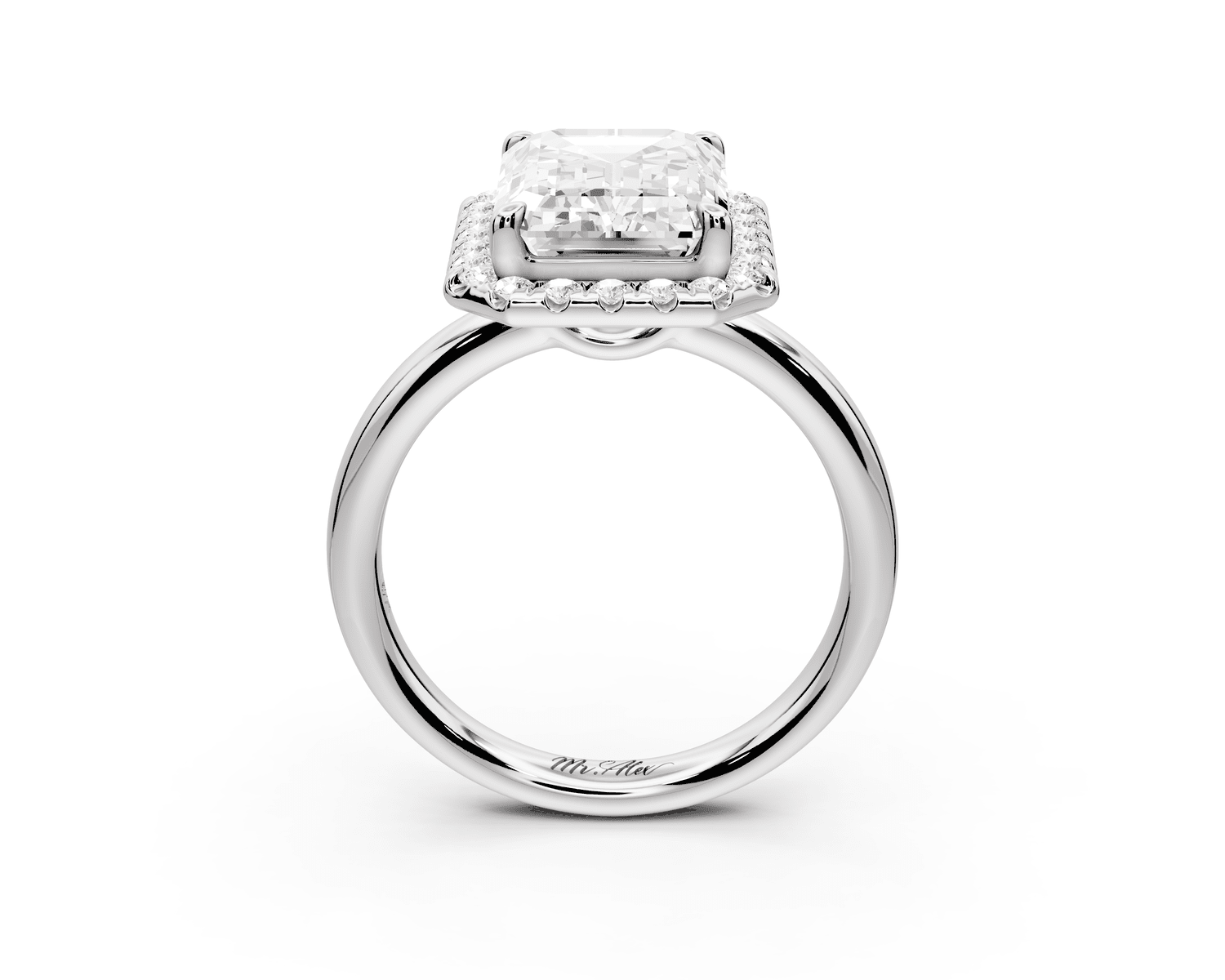 Eliana - 4ct platinum emerald diamond with halo engagmennt ring - Mr. Alex Jewelry