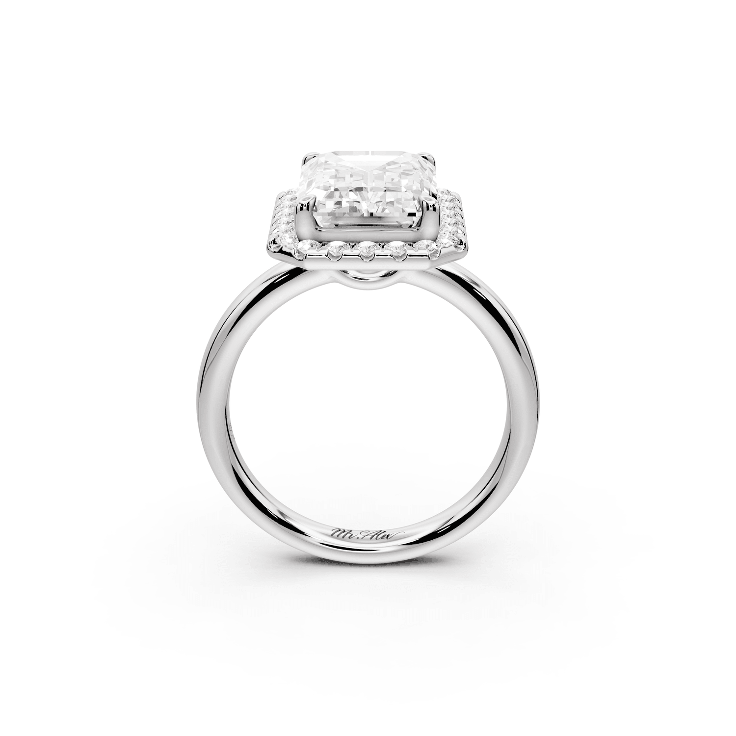 Eliana - 4ct platinum emerald diamond with halo engagmennt ring - Mr. Alex Jewelry