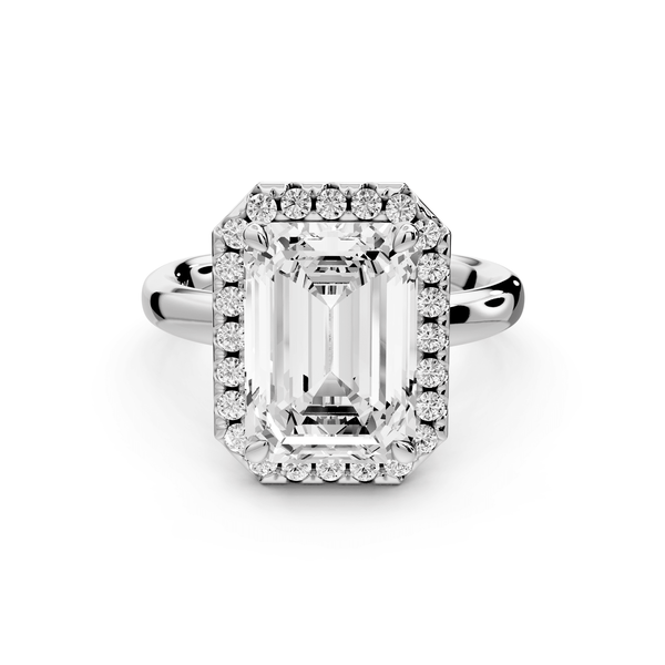 Eliana - 4ct platinum emerald diamond with halo engagmennt ring - Mr. Alex Jewelry