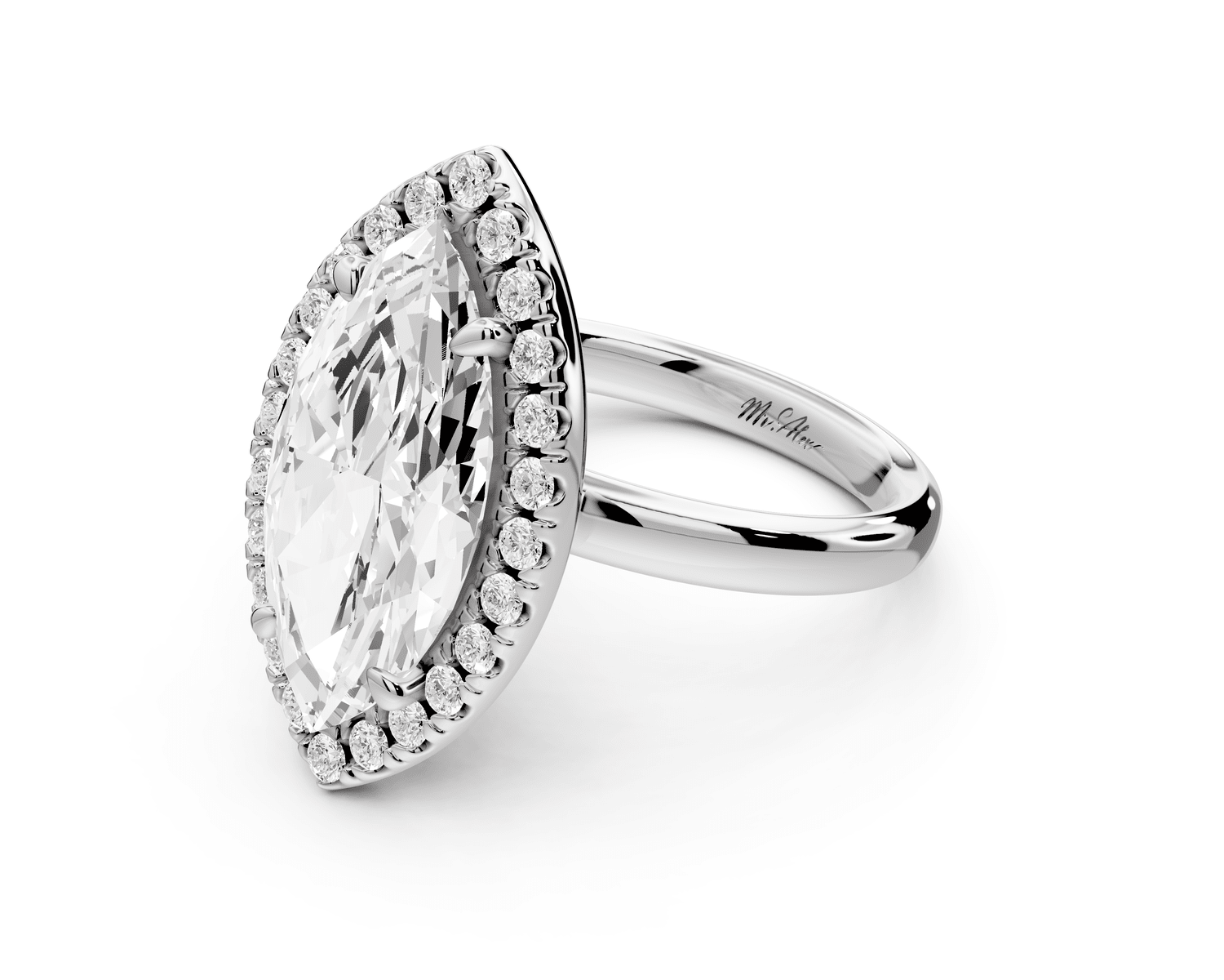 Eliana - 4ct platinum marquise diamond with halo engagement ring - Mr. Alex Jewelry