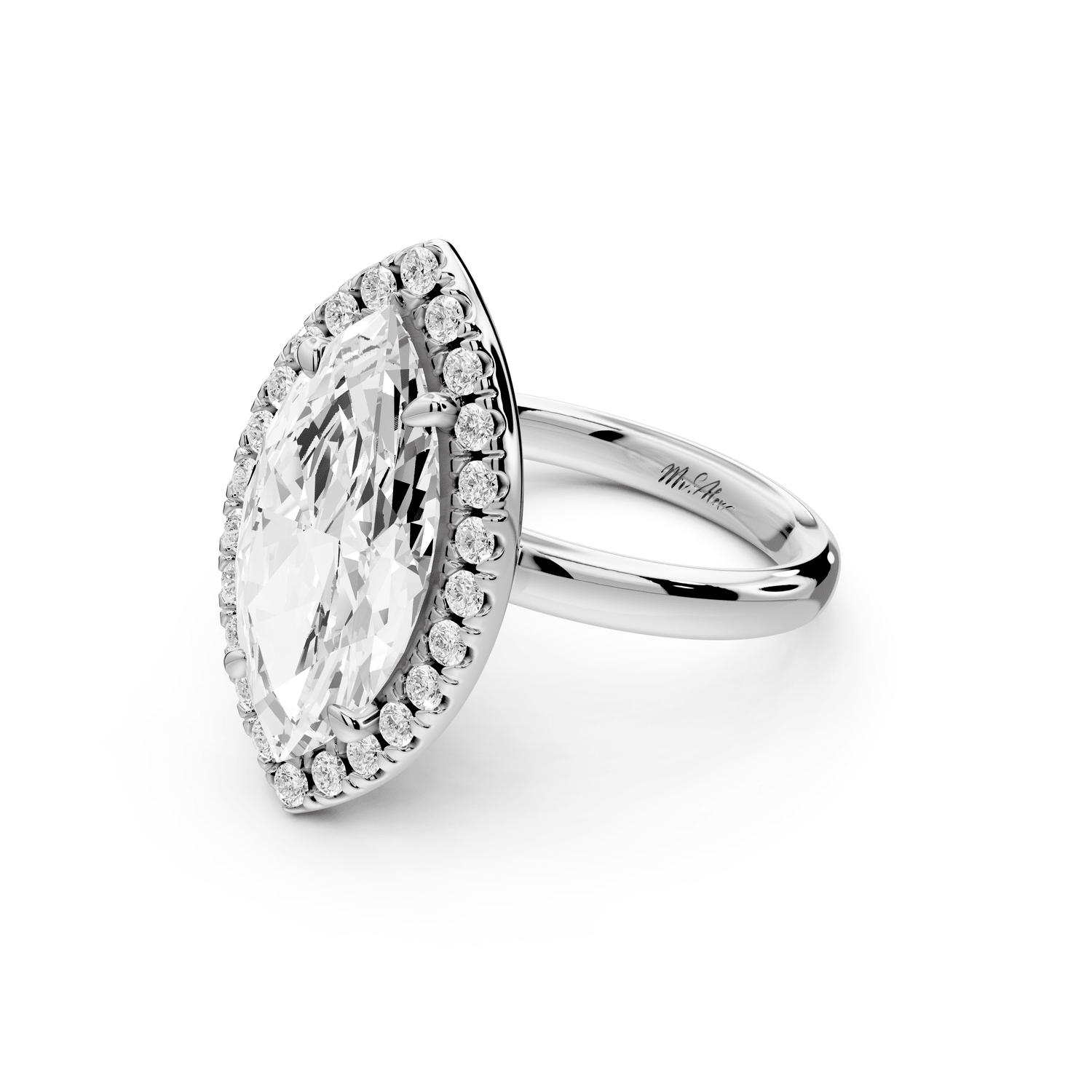 Eliana - 4ct platinum marquise diamond with halo engagement ring - Mr. Alex Jewelry