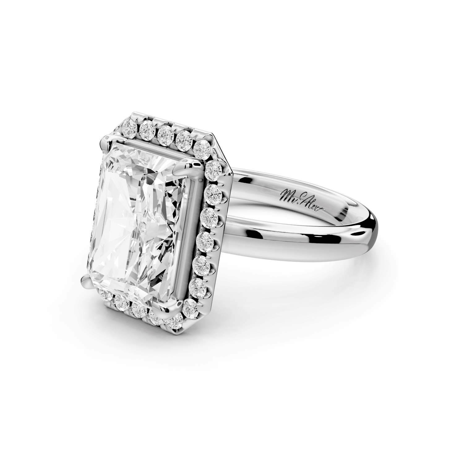 Eliana - 4ct platinum radiant diamond with halo engagement ring - Mr. Alex Jewelry