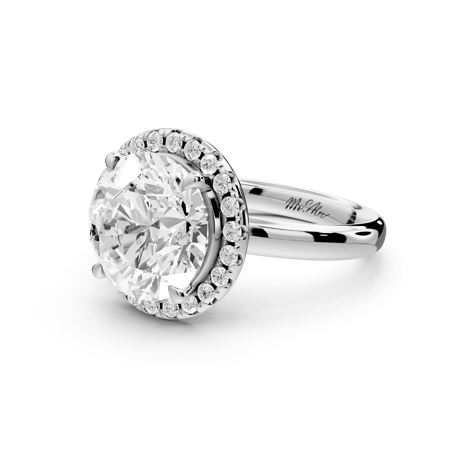 Eliana - 4ct platinum round diamond with halo engagmennt ring - Mr. Alex Jewelry
