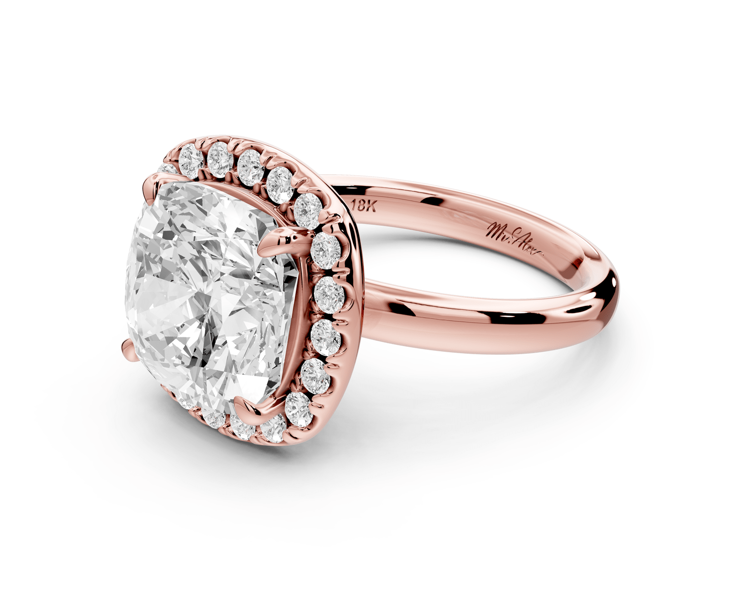 Eliana - 5ct 14k rose gold cushion diamond with halo engagement ring - Mr. Alex Jewelry