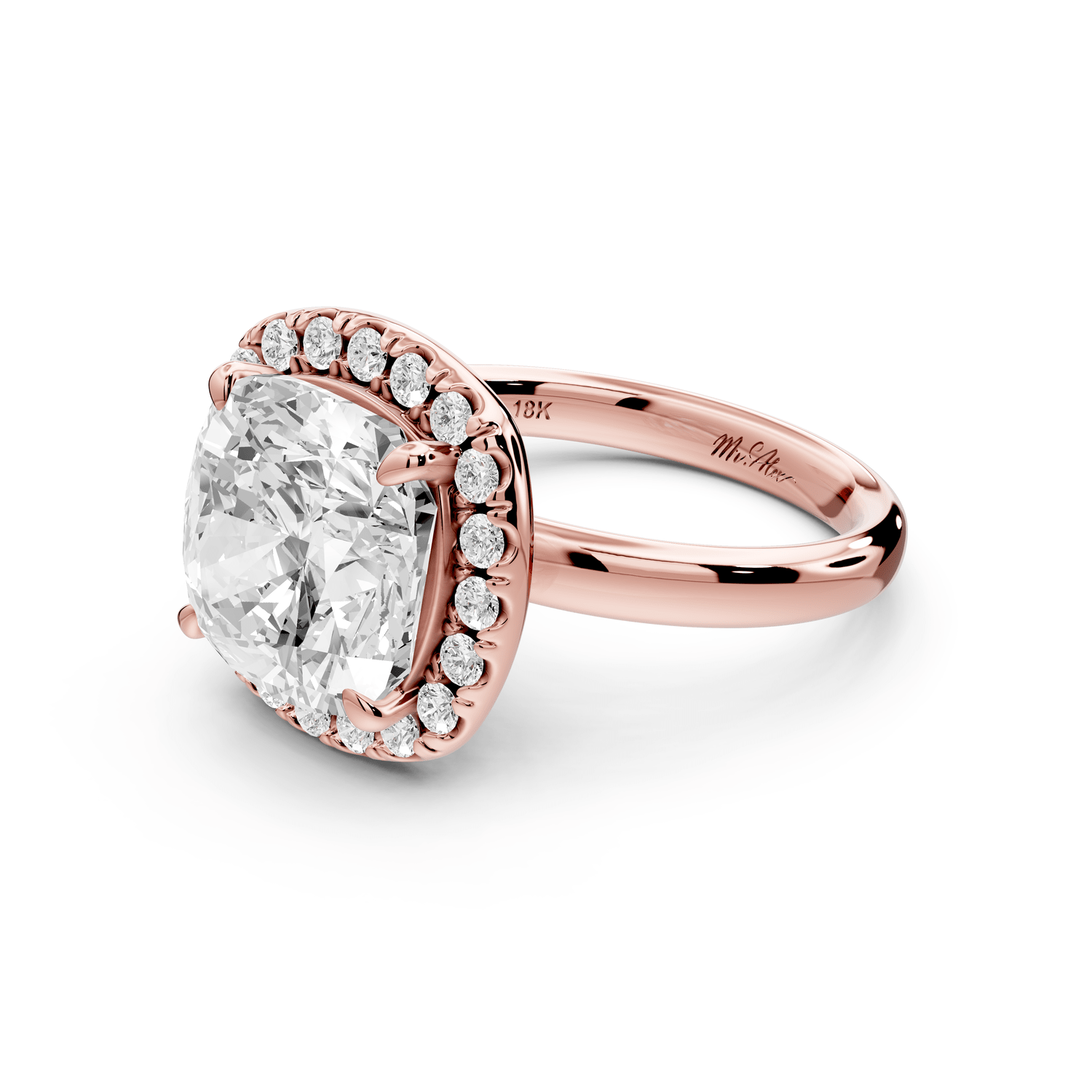 Eliana - 5ct 14k rose gold cushion diamond with halo engagement ring - Mr. Alex Jewelry
