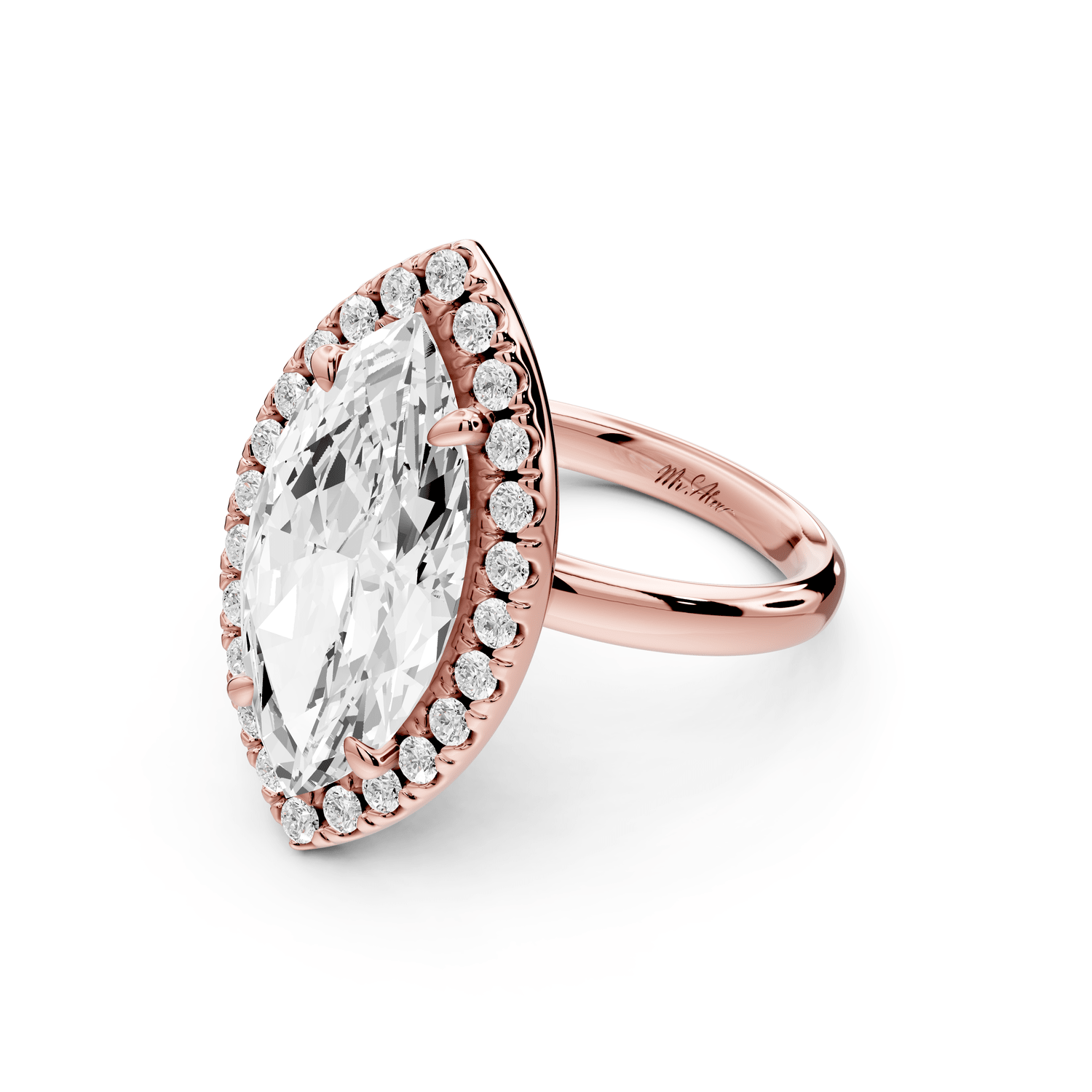 Eliana - 5ct 14k rose gold marquise diamond with halo engagement ring - Mr. Alex Jewelry