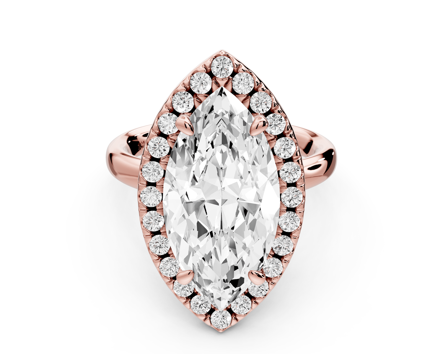 Eliana - 5ct 14k rose gold marquise diamond with halo engagement ring - Mr. Alex Jewelry