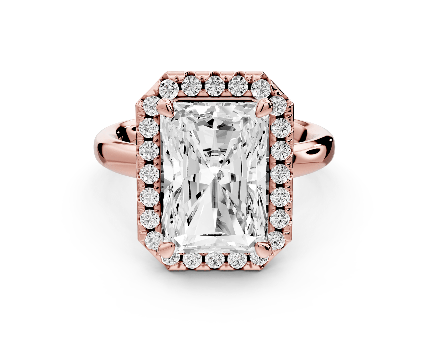 Eliana - 5ct 14k rose gold radiant diamond with halo engagement ring - Mr. Alex Jewelry
