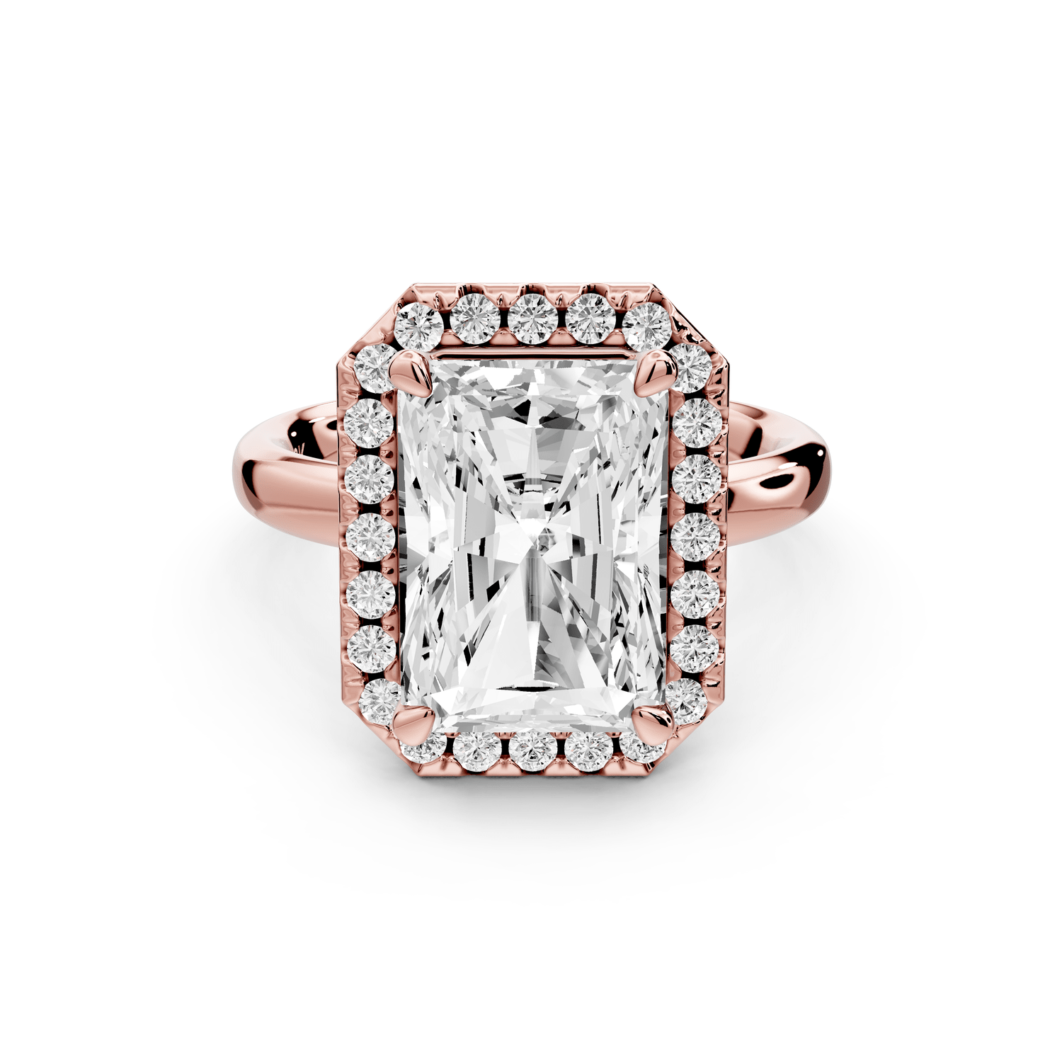 Eliana - 5ct 14k rose gold radiant diamond with halo engagement ring - Mr. Alex Jewelry