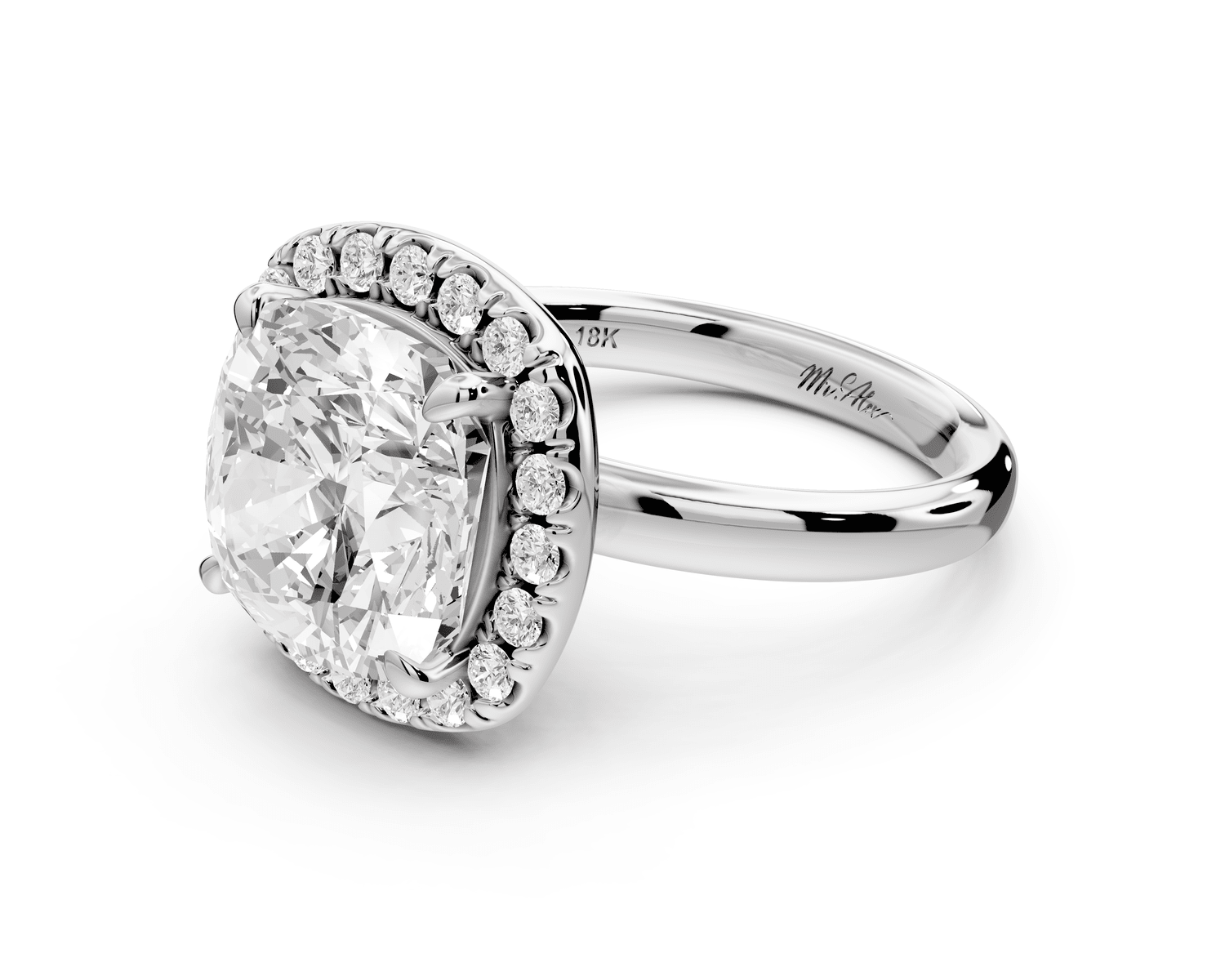 Eliana - 5ct 14k white gold cushion diamond with halo engagement ring - Mr. Alex Jewelry