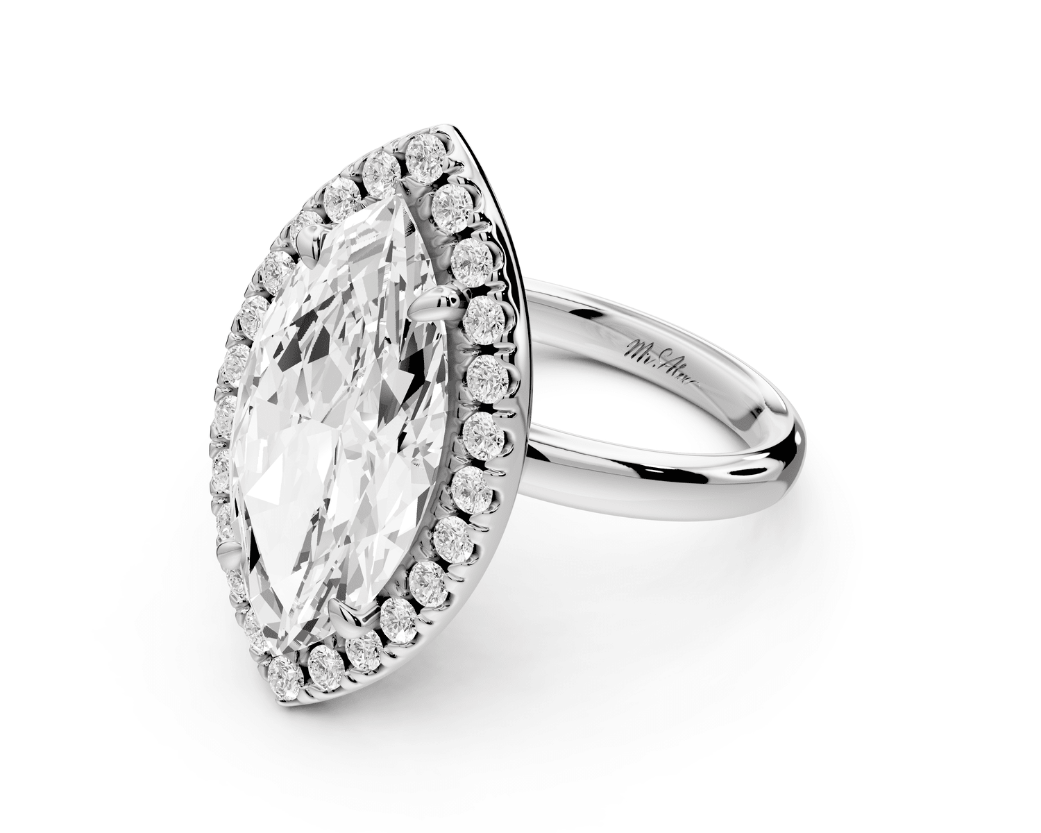 Eliana - 5ct 14k white gold marquise diamond with halo engagement ring - Mr. Alex Jewelry