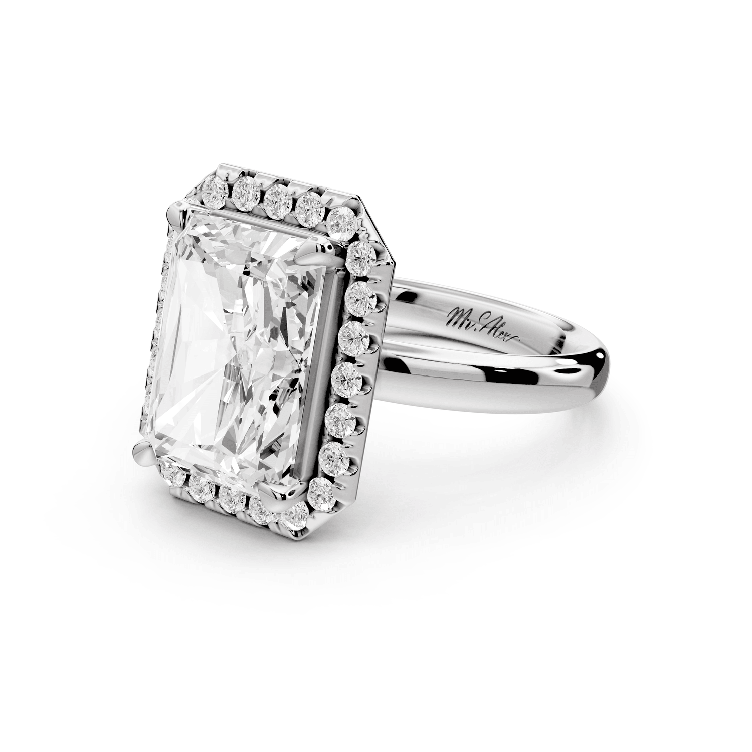Eliana - 5ct 14k white gold radiant diamond with halo engagement ring - Mr. Alex Jewelry