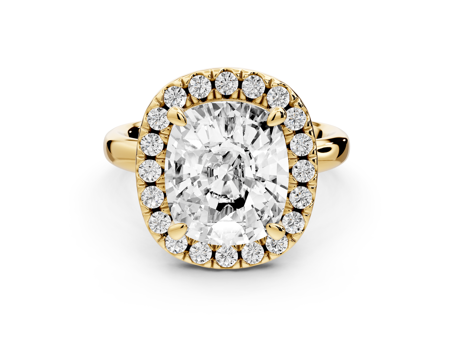 Eliana - 5ct 14k yellow gold ecushion diamond with halo engagement ring - Mr. Alex Jewelry