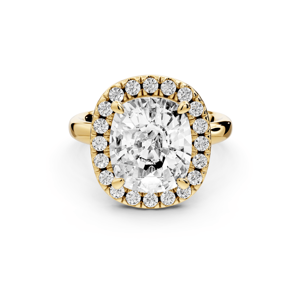 Eliana - 5ct 14k yellow gold ecushion diamond with halo engagement ring - Mr. Alex Jewelry