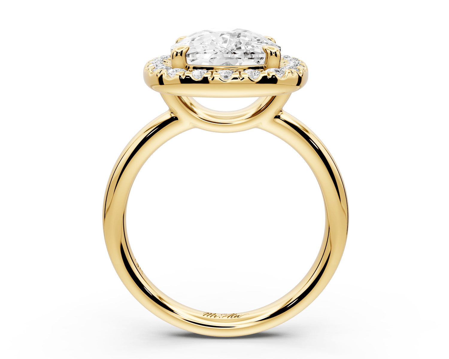 Eliana - 5ct 14k yellow gold ecushion diamond with halo engagement ring - Mr. Alex Jewelry