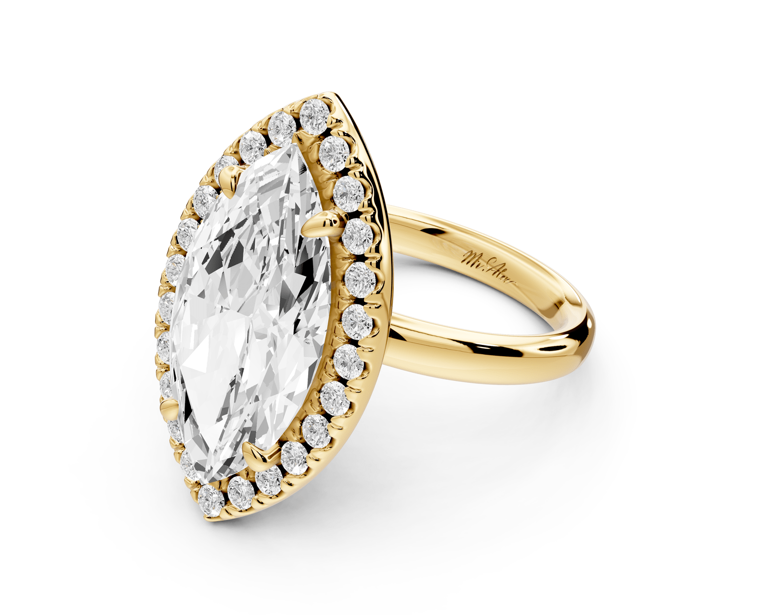 Eliana - 5ct 14k yellow gold marquise diamond with halo engagement ring - Mr. Alex Jewelry