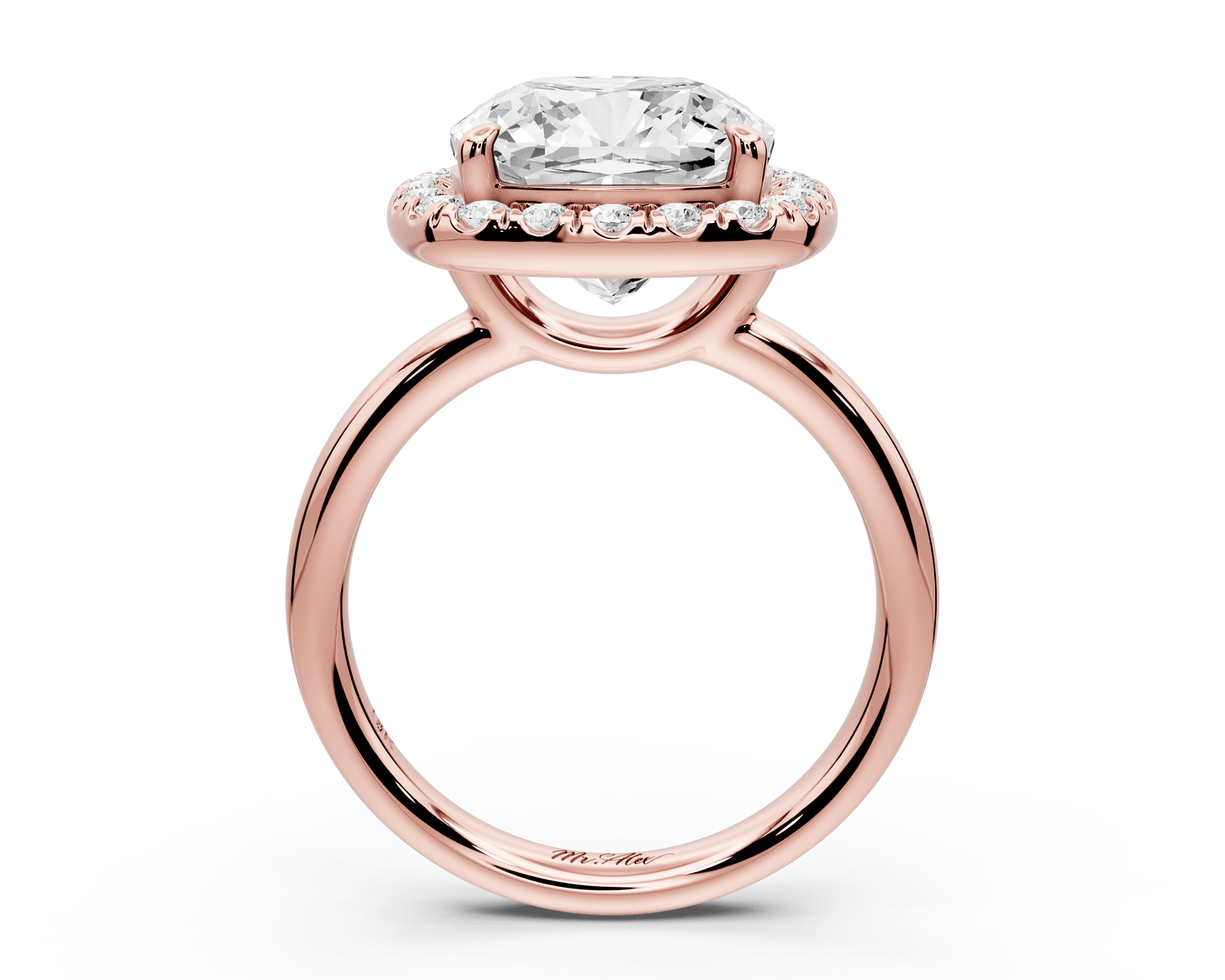 Eliana - 5ct 18k rose gold cushion diamond with halo engagement ring - Mr. Alex Jewelry