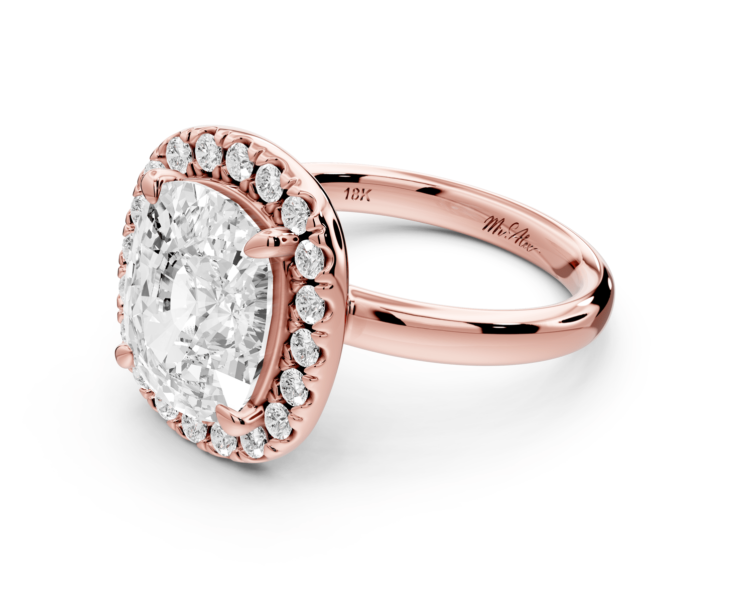 Eliana - 5ct 18k rose gold ecushion diamond with halo engagement ring - Mr. Alex Jewelry