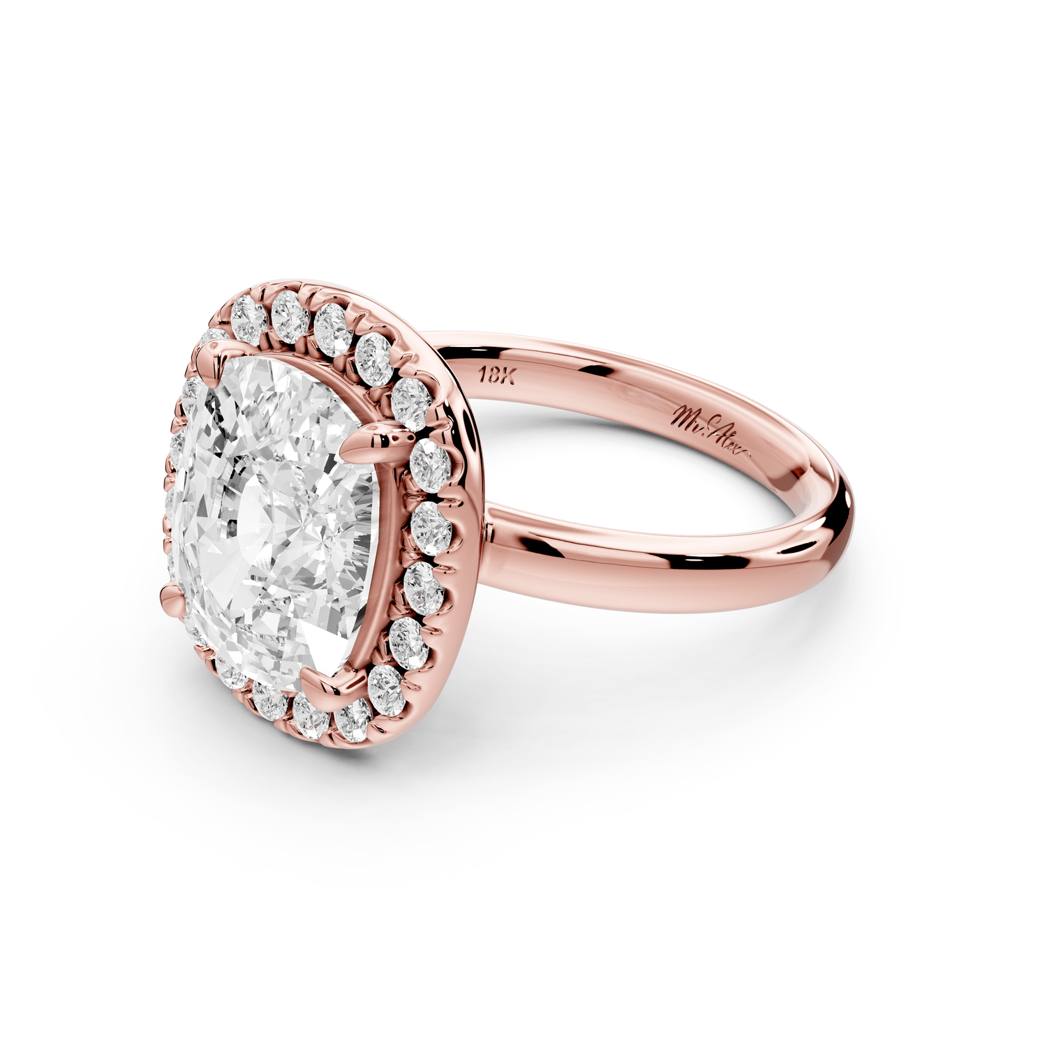 Eliana - 5ct 18k rose gold ecushion diamond with halo engagement ring - Mr. Alex Jewelry