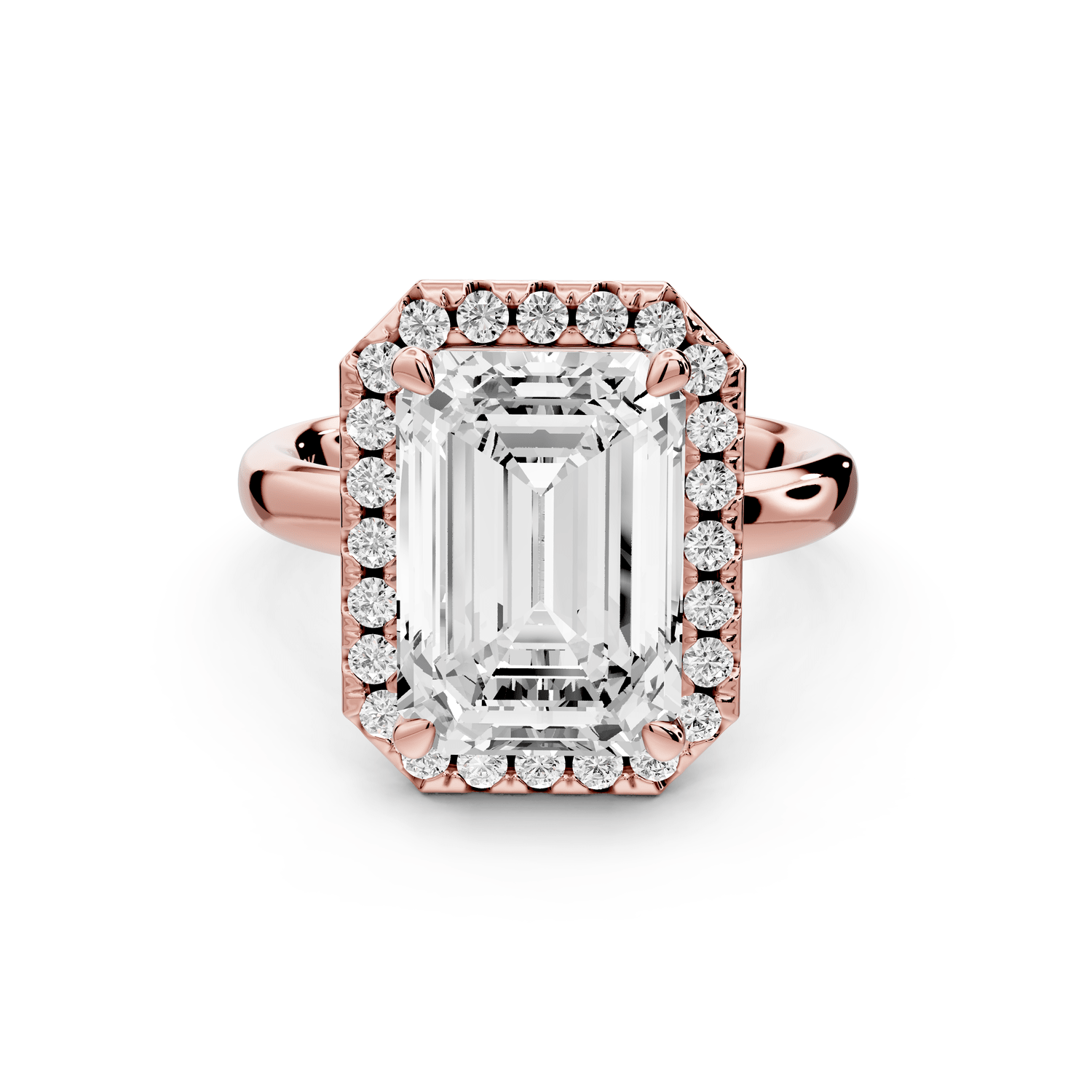 Eliana - 5ct 18k rose gold emerald diamond with halo engagmennt ring - Mr. Alex Jewelry