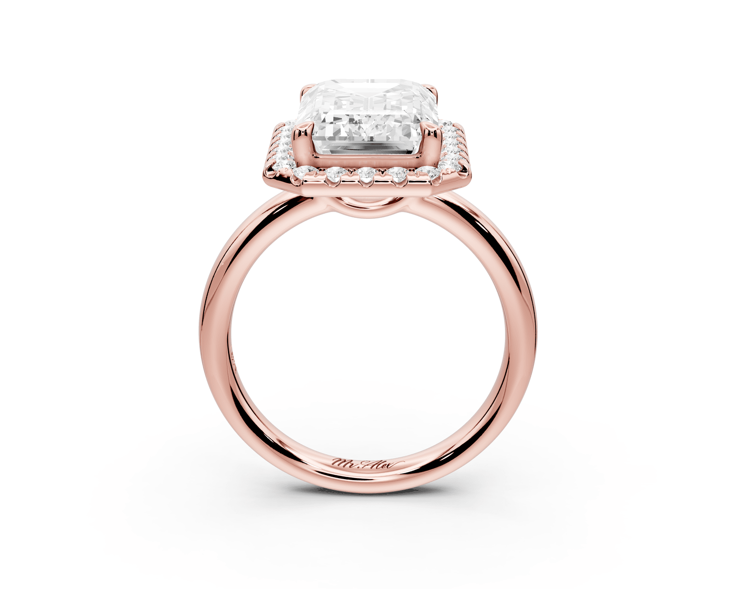 Eliana - 5ct 18k rose gold emerald diamond with halo engagmennt ring - Mr. Alex Jewelry