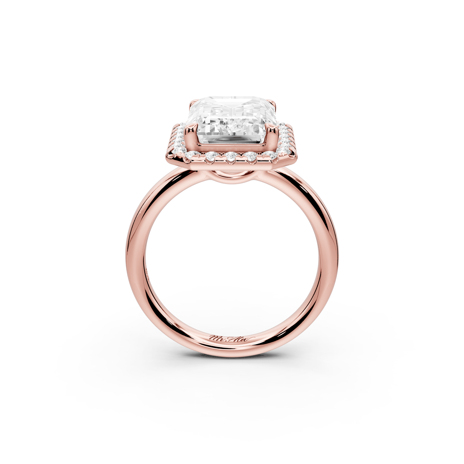 Eliana - 5ct 18k rose gold emerald diamond with halo engagmennt ring - Mr. Alex Jewelry