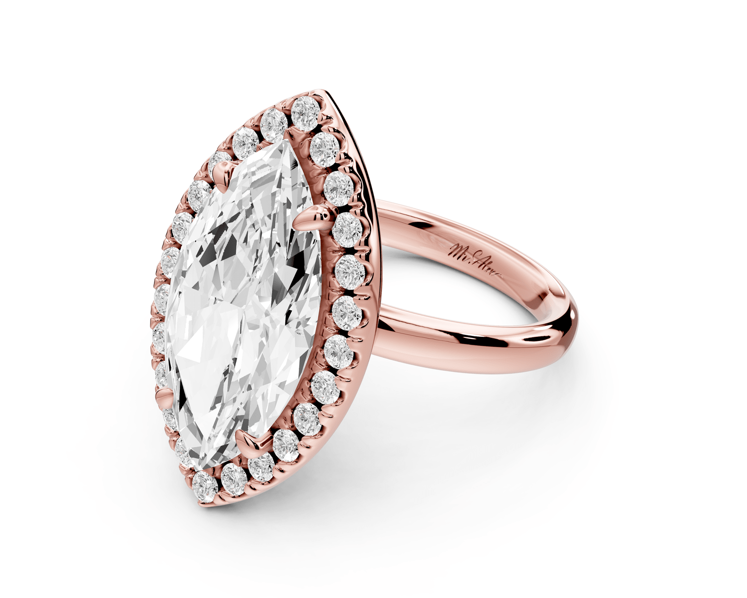 Eliana - 5ct 18k rose gold marquise diamond with halo engagement ring - Mr. Alex Jewelry