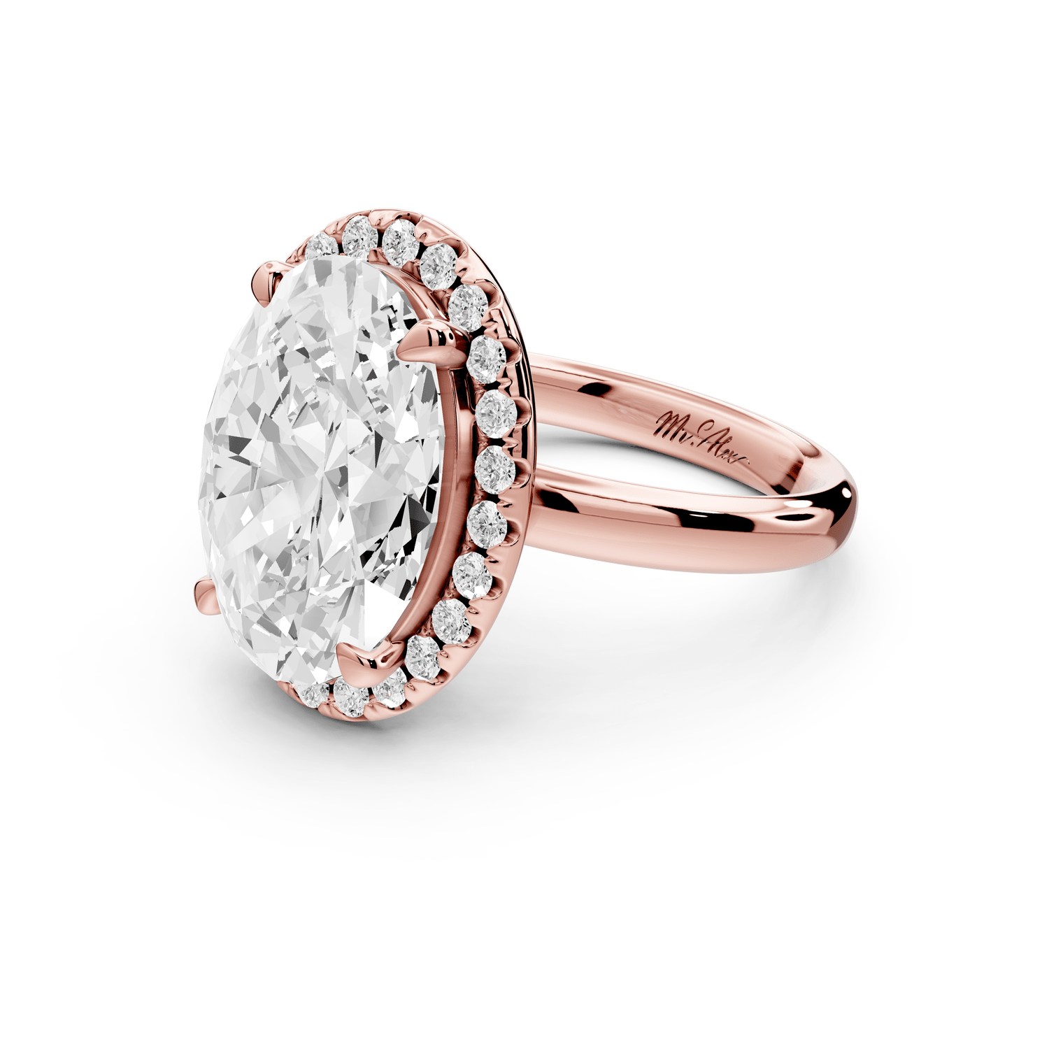 Eliana - 5ct 18k rose gold oval diamond with halo engagmennt ring - Mr. Alex Jewelry