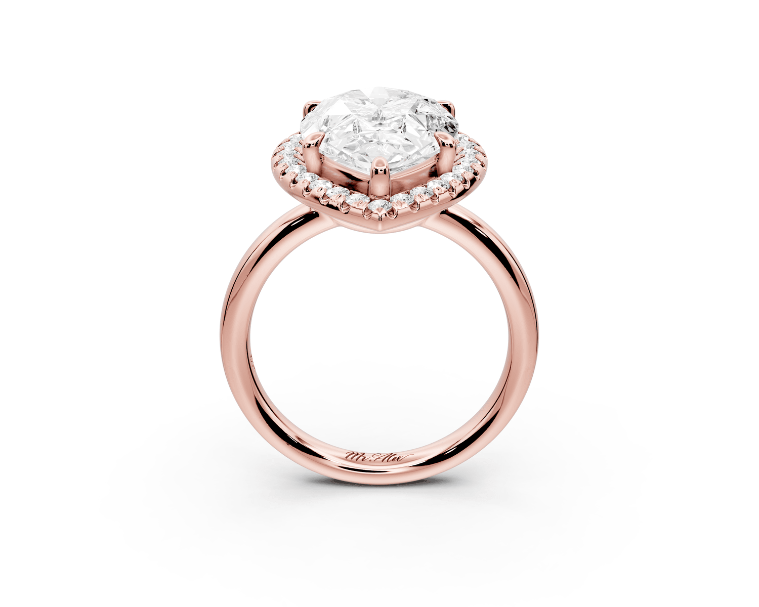 Eliana - 5ct 18k rose gold pear diamond with halo engagmennt ring - Mr. Alex Jewelry