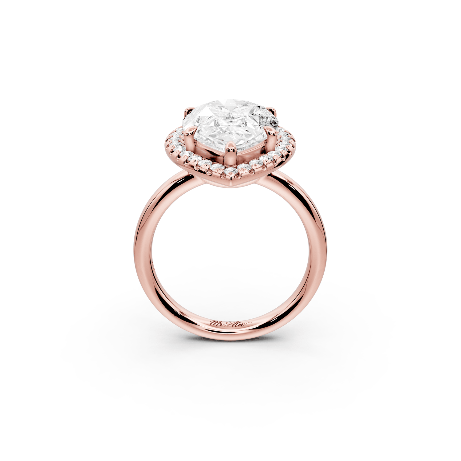 Eliana - 5ct 18k rose gold pear diamond with halo engagmennt ring - Mr. Alex Jewelry
