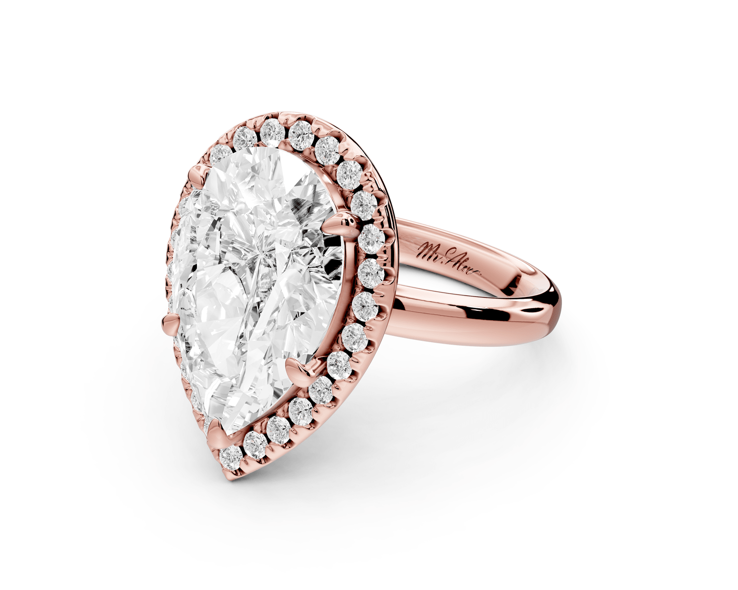 Eliana - 5ct 18k rose gold pear diamond with halo engagmennt ring - Mr. Alex Jewelry