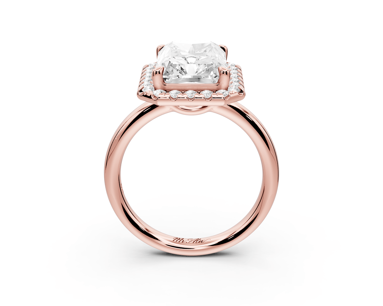 Eliana - 5ct 18k rose gold radiant diamond with halo engagement ring - Mr. Alex Jewelry